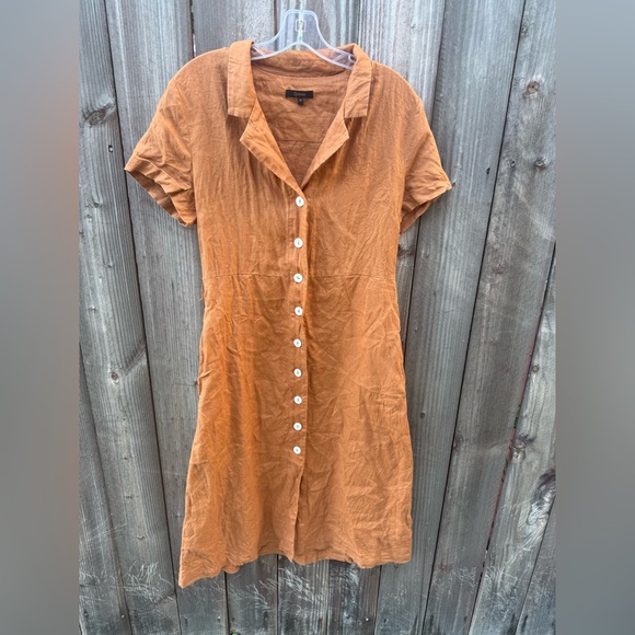 Quince Terracotta Linen button down Dress - Picture 2 of 16